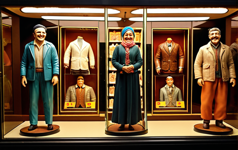 **
`Hayriye figure collection, different poses and outfits, displayed in a vitrine, nostalgic atmosphere, warm lighting, showcasing "Hayriye smile" figure prominently. Target audience: Collectors of all ages.`
**